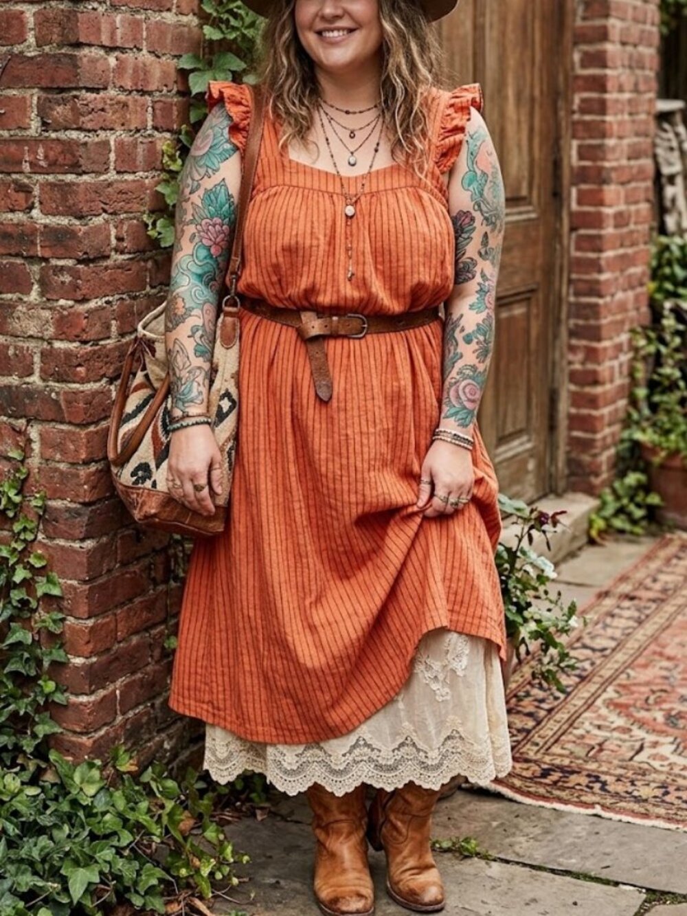 A New Day Coral Striped Linen Blend Boho Maxi Dress M Pockets Smocked